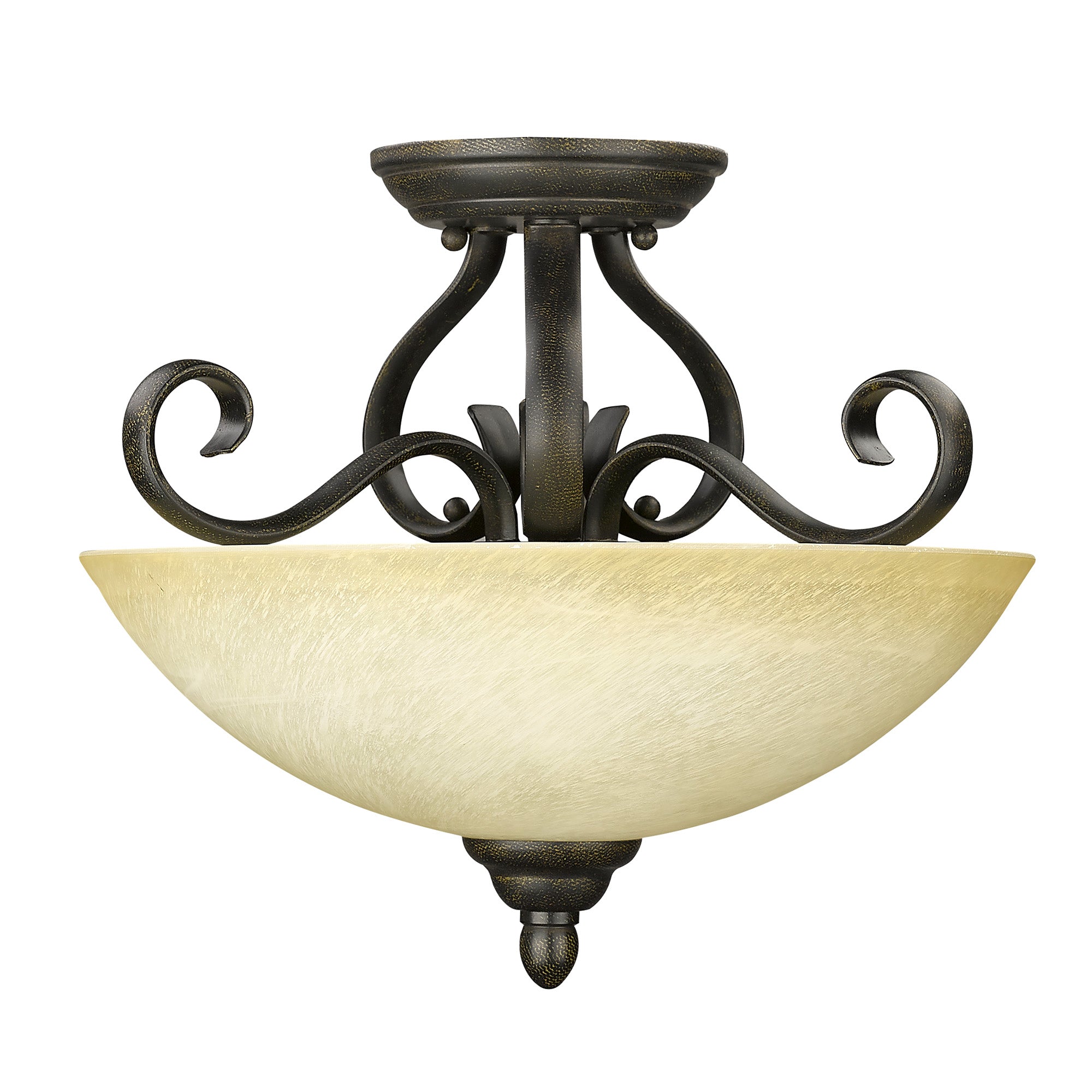 Riverton Semi-Flush in Peppercorn with Linen Swirl Glass - Peppercorn / Linen Swirl Glass / Beige - Golden Lighting