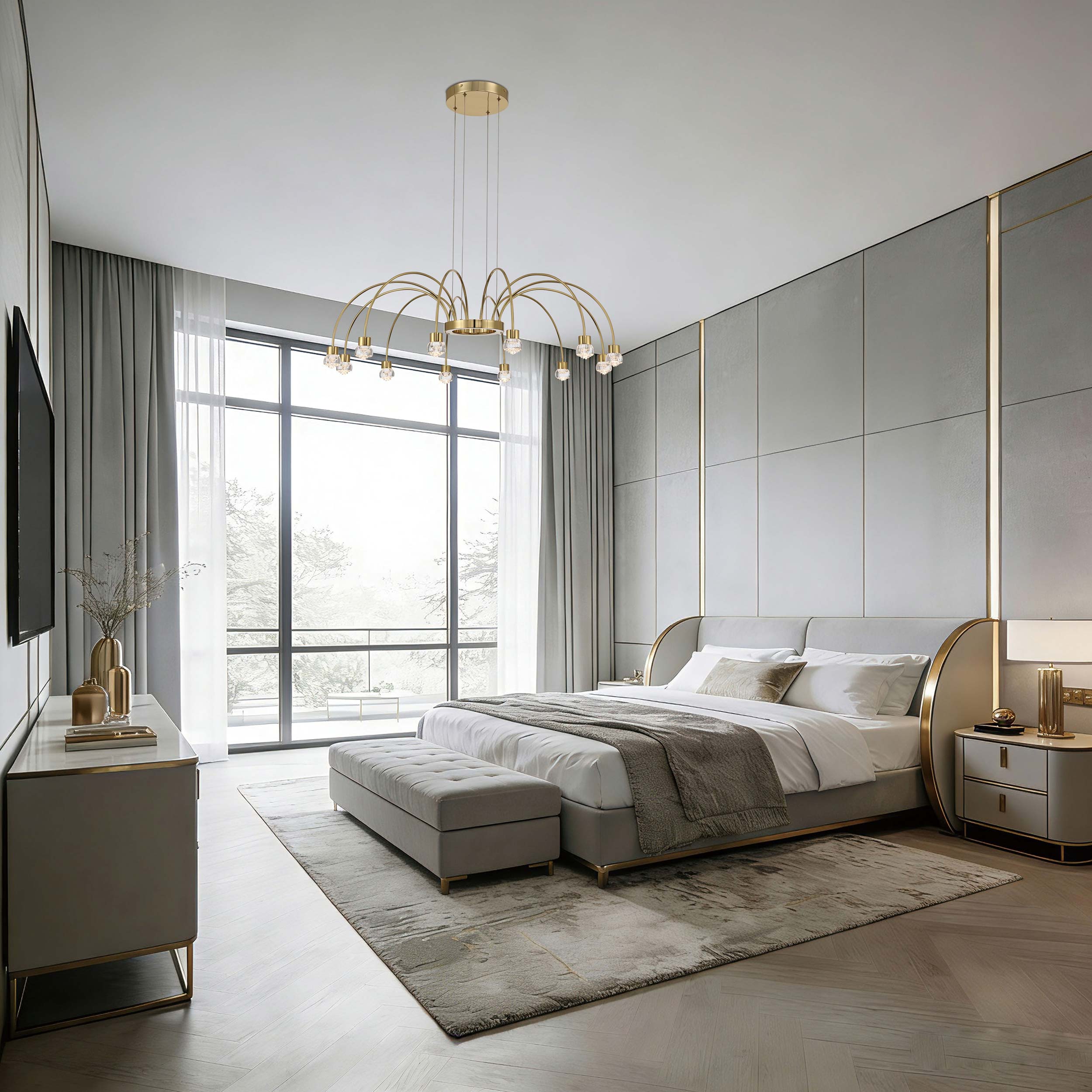 Yep by Golden Lighting Vario Integrated LED 12 light Chandelier in Titanium Gold with Rose diffusers - - Golden Lighting
