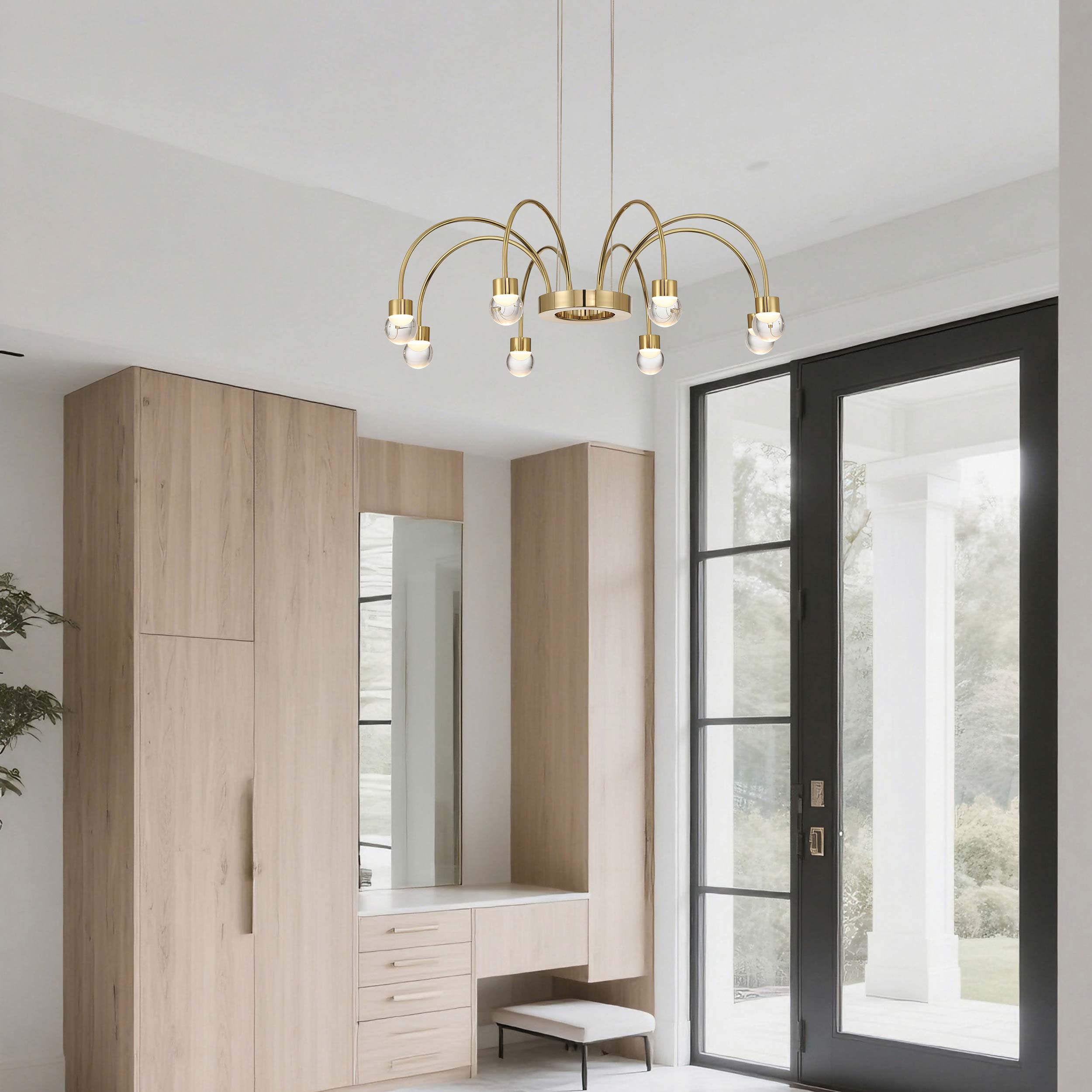 Yep by Golden Lighting Vario Integrated LED 8 light Chandelier in Titanium Gold with Globe diffusers - - Golden Lighting