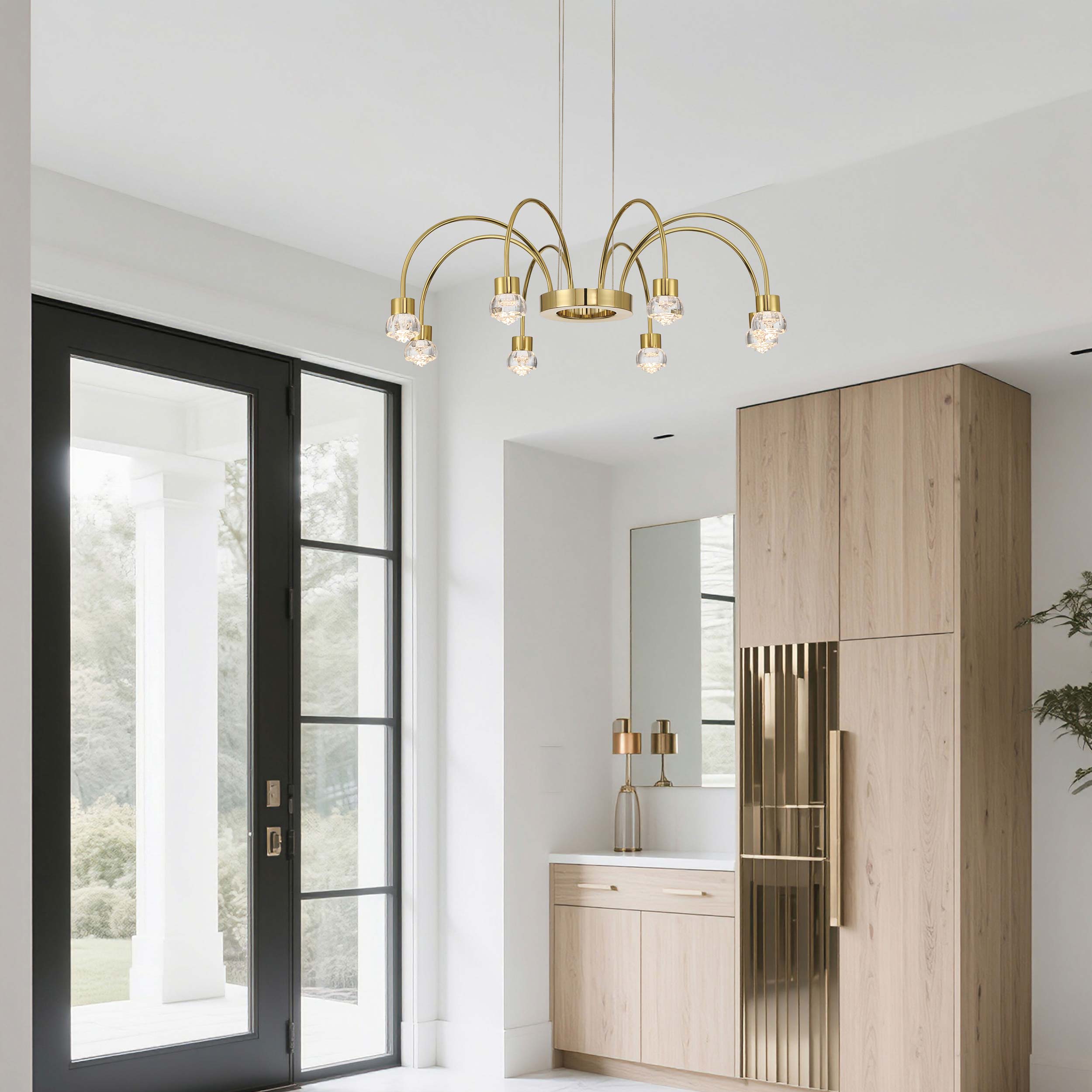 Yep by Golden Lighting Vario Integrated LED 8 light Chandelier in Titanium Gold with Rose diffusers - - Golden Lighting