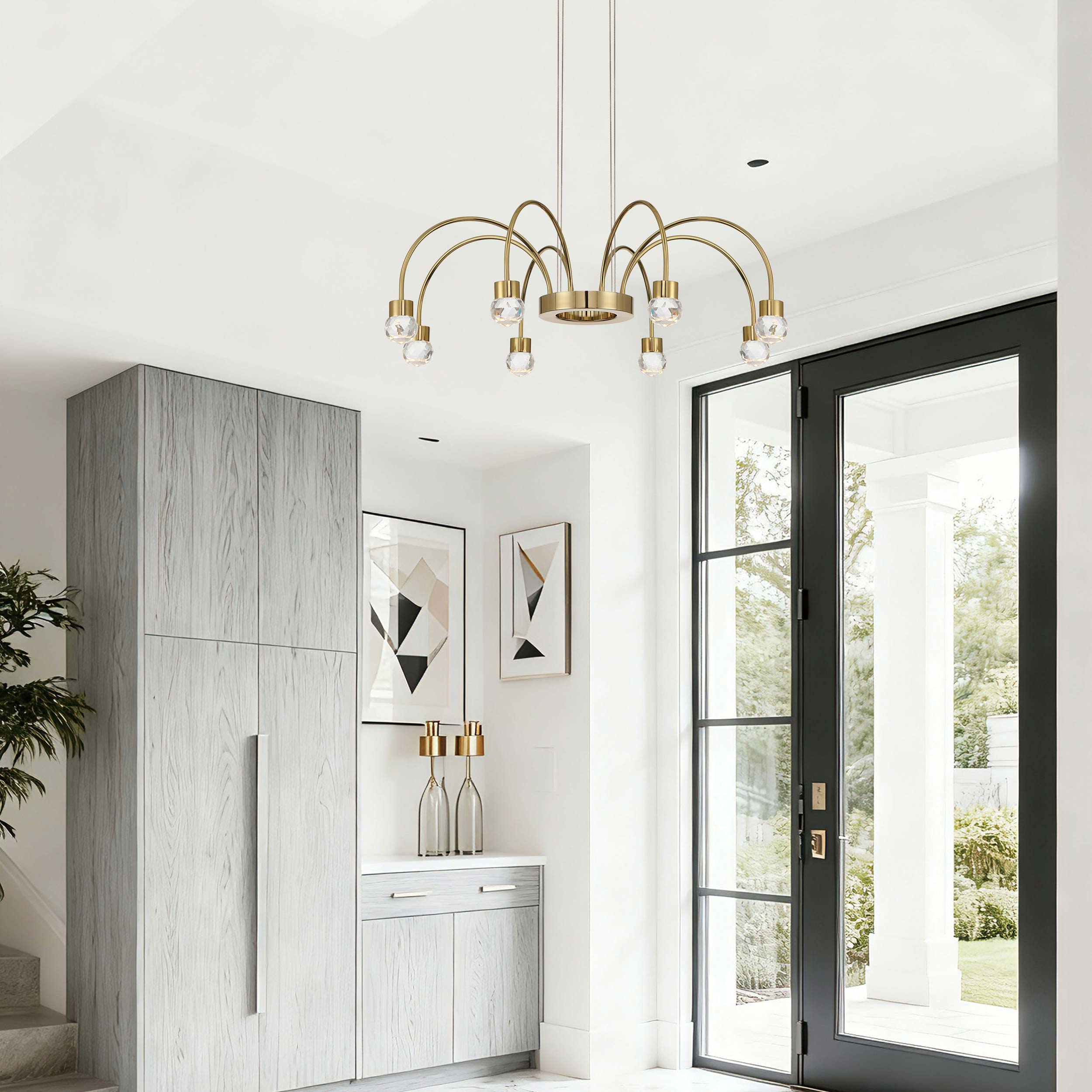 Yep by Golden Lighting Vario Integrated LED 8 light Chandelier in Titanium Gold with Crystal diffusers - - Golden Lighting