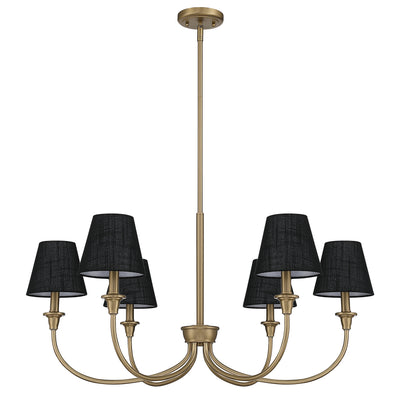 Cambria 6-Light Chandelier in Brushed Champagne Brass with Black Shades - - Golden Lighting