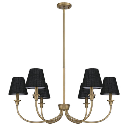 Cambria 6-Light Chandelier in Brushed Champagne Brass with Black Shades - - Golden Lighting