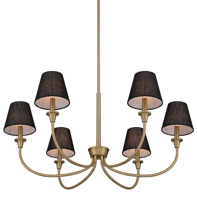 Cambria 6-Light Chandelier in Brushed Champagne Brass with Black Shades - - Golden Lighting
