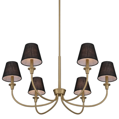 Cambria 6-Light Chandelier in Brushed Champagne Brass with Black Shades - - Golden Lighting