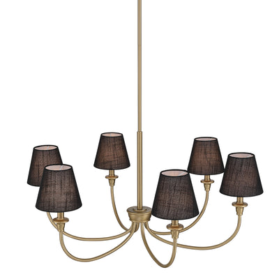 Cambria 6-Light Chandelier in Brushed Champagne Brass with Black Shades - - Golden Lighting