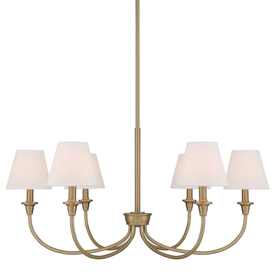 Cambria 6-Light Chandelier in Brushed Champagne Brass with White Shades - - Golden Lighting