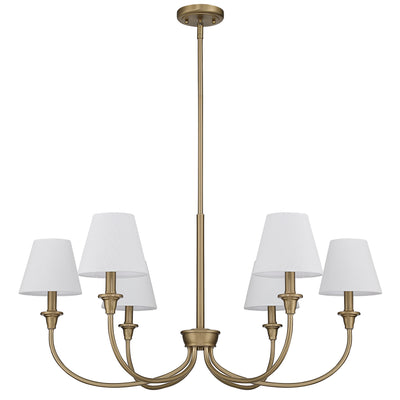 Cambria 6-Light Chandelier in Brushed Champagne Brass with White Shades - - Golden Lighting