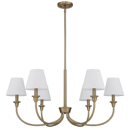 Cambria 6-Light Chandelier in Brushed Champagne Brass with White Shades - - Golden Lighting