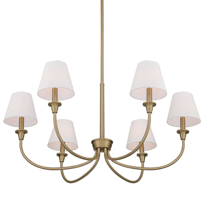 Cambria 6-Light Chandelier in Brushed Champagne Brass with White Shades - - Golden Lighting