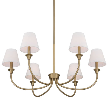 Cambria 6-Light Chandelier in Brushed Champagne Brass with White Shades - - Golden Lighting