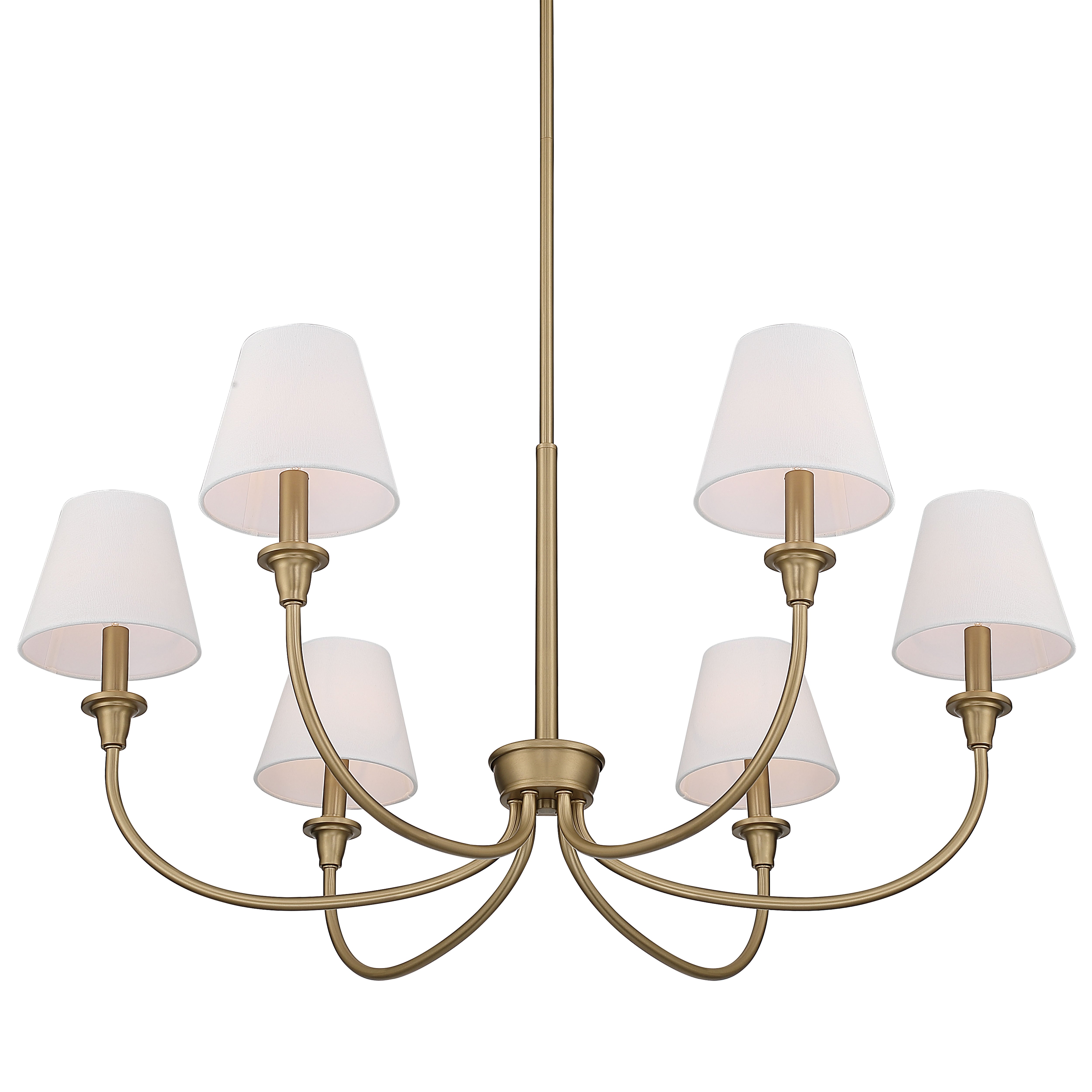 Cambria 6-Light Chandelier in Brushed Champagne Brass with White Shades - - Golden Lighting