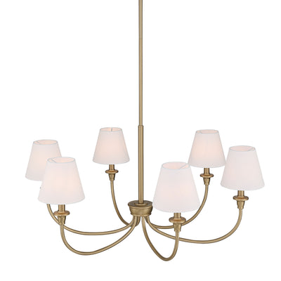 Cambria 6-Light Chandelier in Brushed Champagne Brass with White Shades - - Golden Lighting