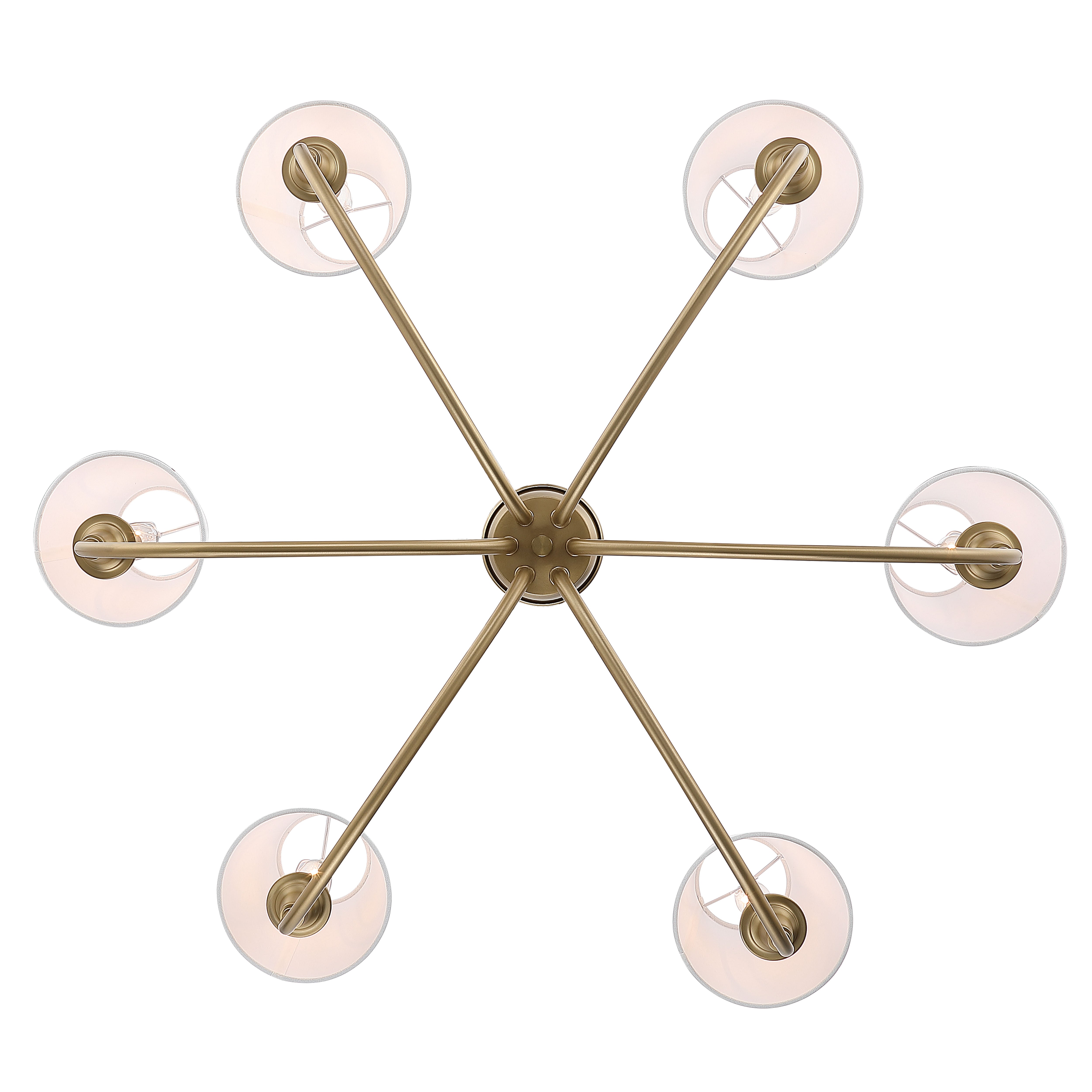 Cambria 6-Light Chandelier in Brushed Champagne Brass with White Shades - - Golden Lighting
