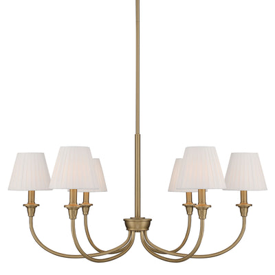 Cambria 6-Light Chandelier in Brushed Champagne Brass & White Pleated Shades - Golden Lighting