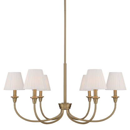 Cambria 6-Light Chandelier in Brushed Champagne Brass & White Pleated Shades - - Golden Lighting