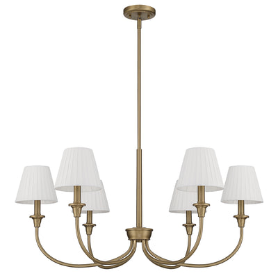 Cambria 6-Light Chandelier in Brushed Champagne Brass & White Pleated Shades, alternate view - Golden Lighting