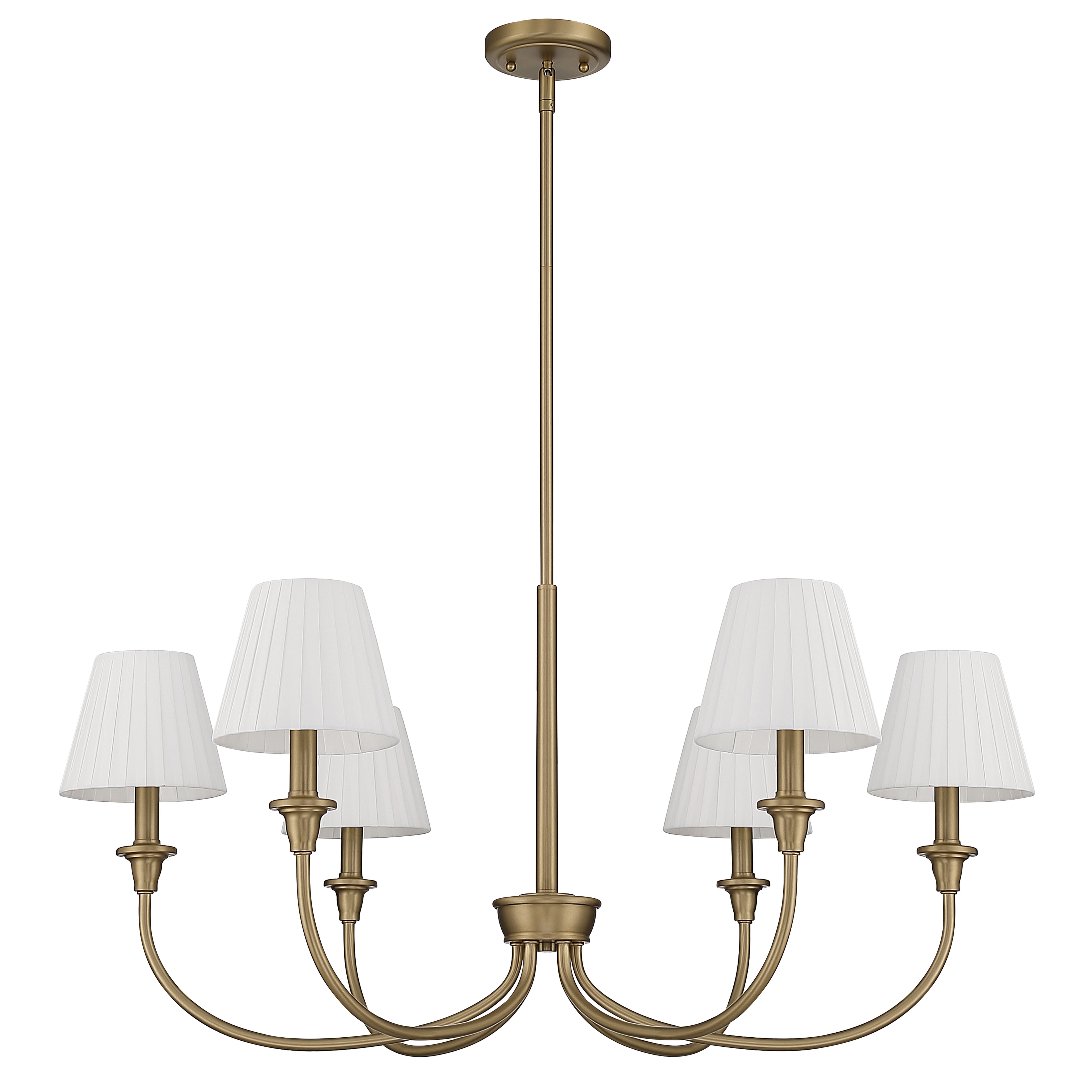 Cambria 6-Light Chandelier in Brushed Champagne Brass & White Pleated Shades - - Golden Lighting
