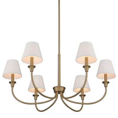 Cambria 6-Light Chandelier in Brushed Champagne Brass & White Pleated Shades, alternate view - Golden Lighting