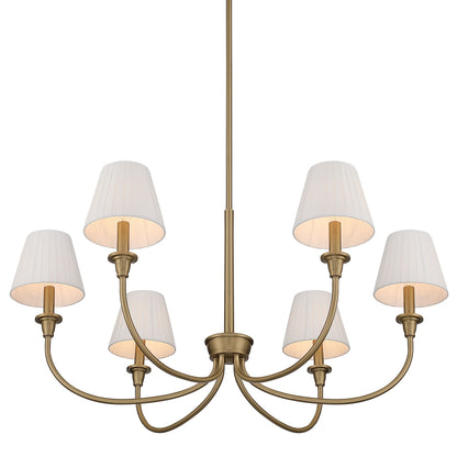 Cambria 6-Light Chandelier in Brushed Champagne Brass & White Pleated Shades - - Golden Lighting