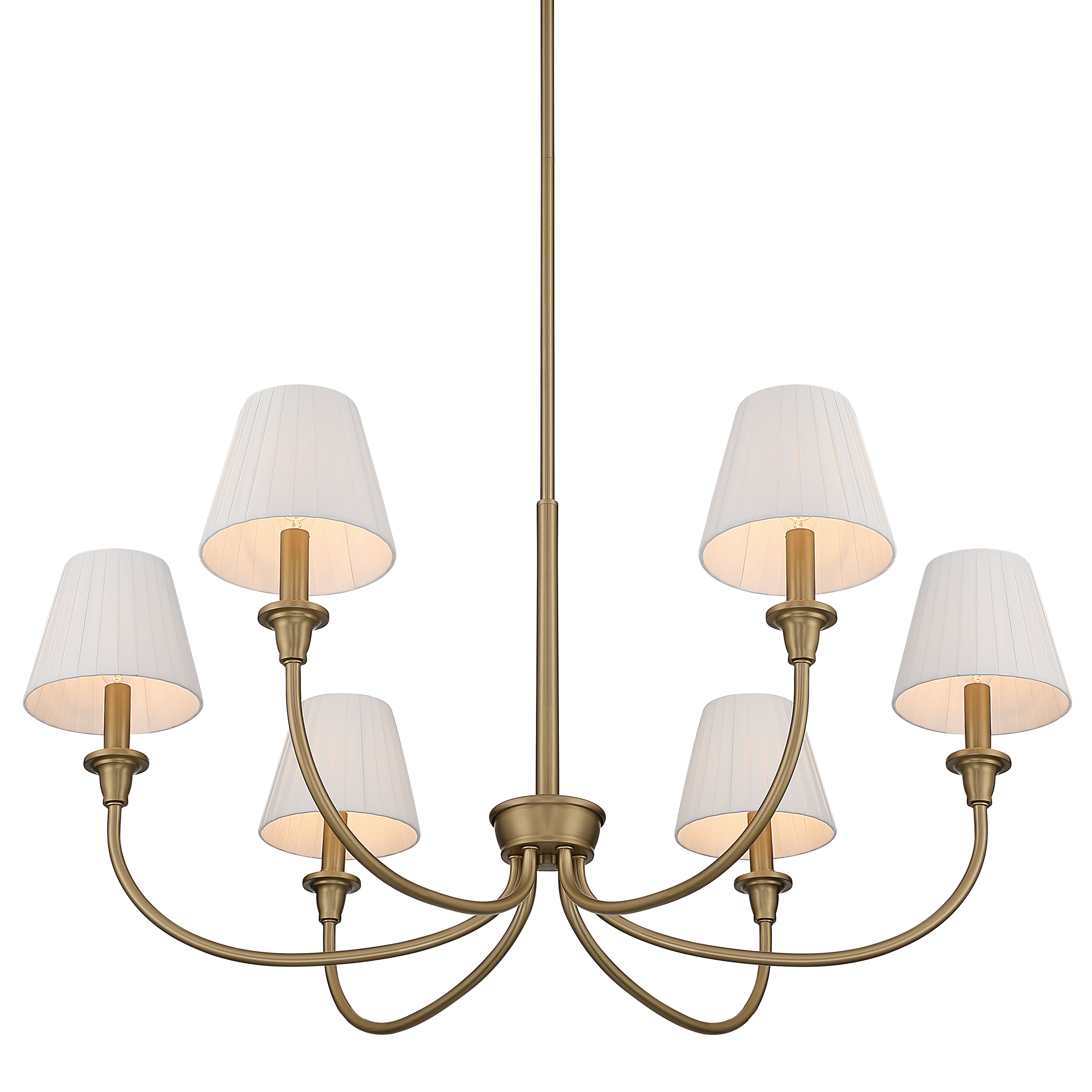 Cambria 6-Light Chandelier in Brushed Champagne Brass & White Pleated Shades - - Golden Lighting