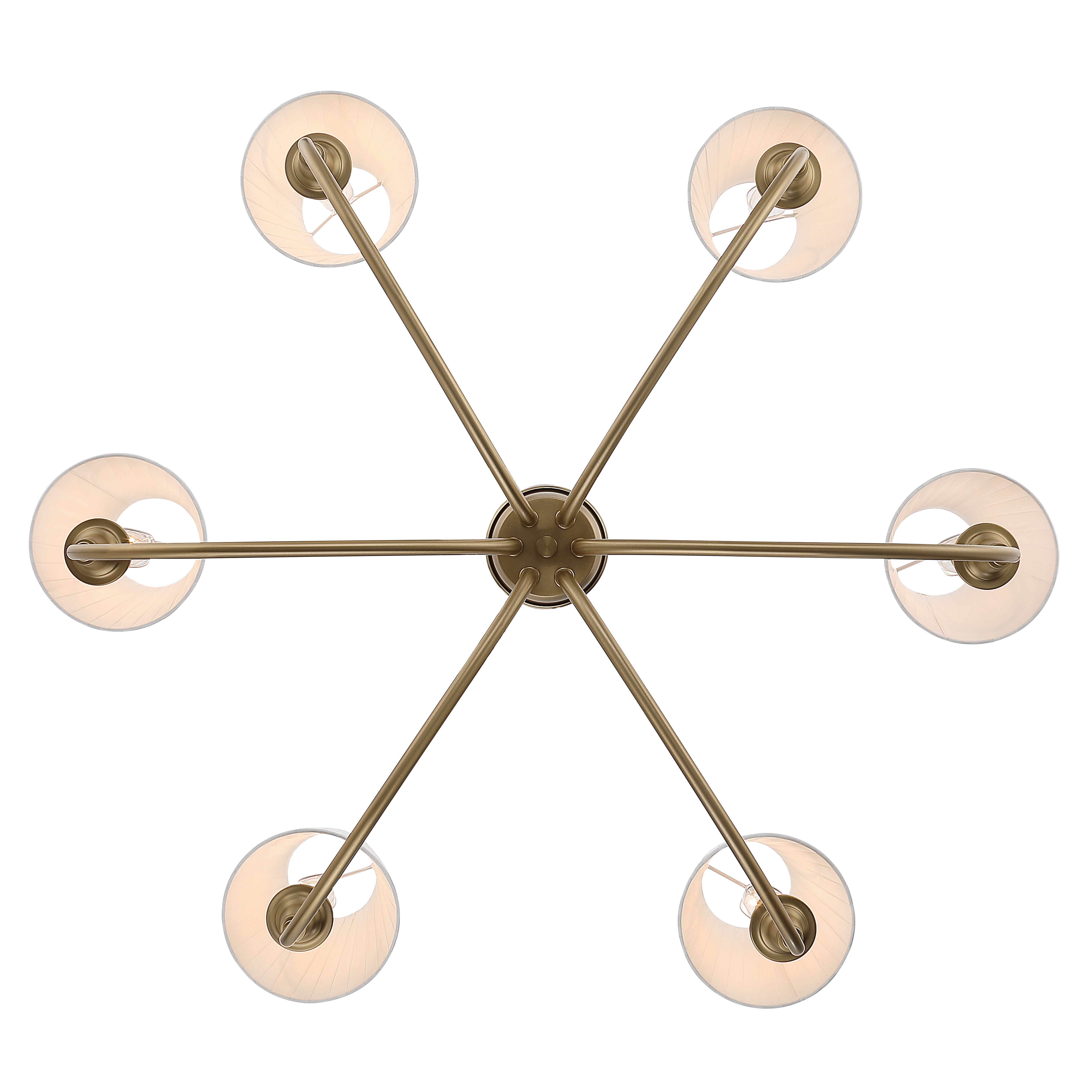 Cambria 6-Light Chandelier in Brushed Champagne Brass & White Pleated Shades - - Golden Lighting