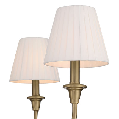 Cambria 6-Light Chandelier in Brushed Champagne Brass & White Pleated Shades, shade and glass close-up - Golden Lighting
