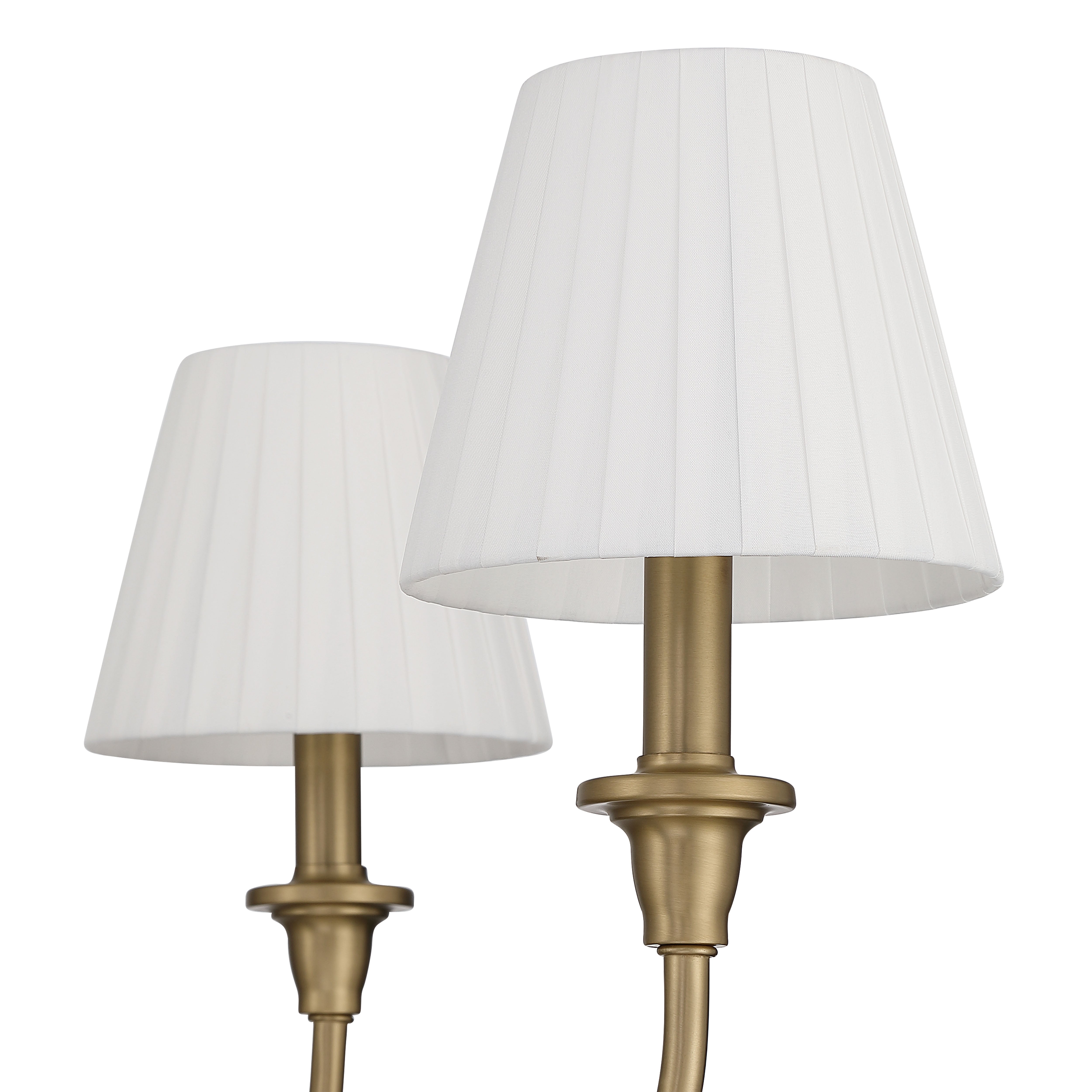 Cambria 6-Light Chandelier in Brushed Champagne Brass & White Pleated Shades - - Golden Lighting