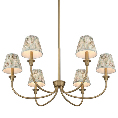 Cambria 6-Light Chandelier in Brushed Champagne Brass & Aqua Verde Shades - - Golden Lighting