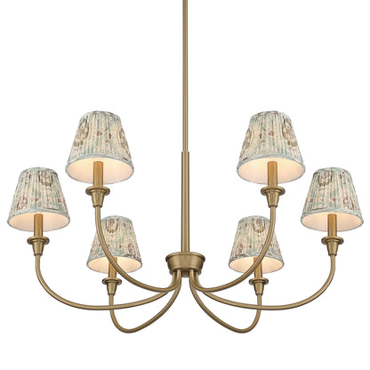 Cambria 6-Light Chandelier in Brushed Champagne Brass & Aqua Verde Shades - - Golden Lighting