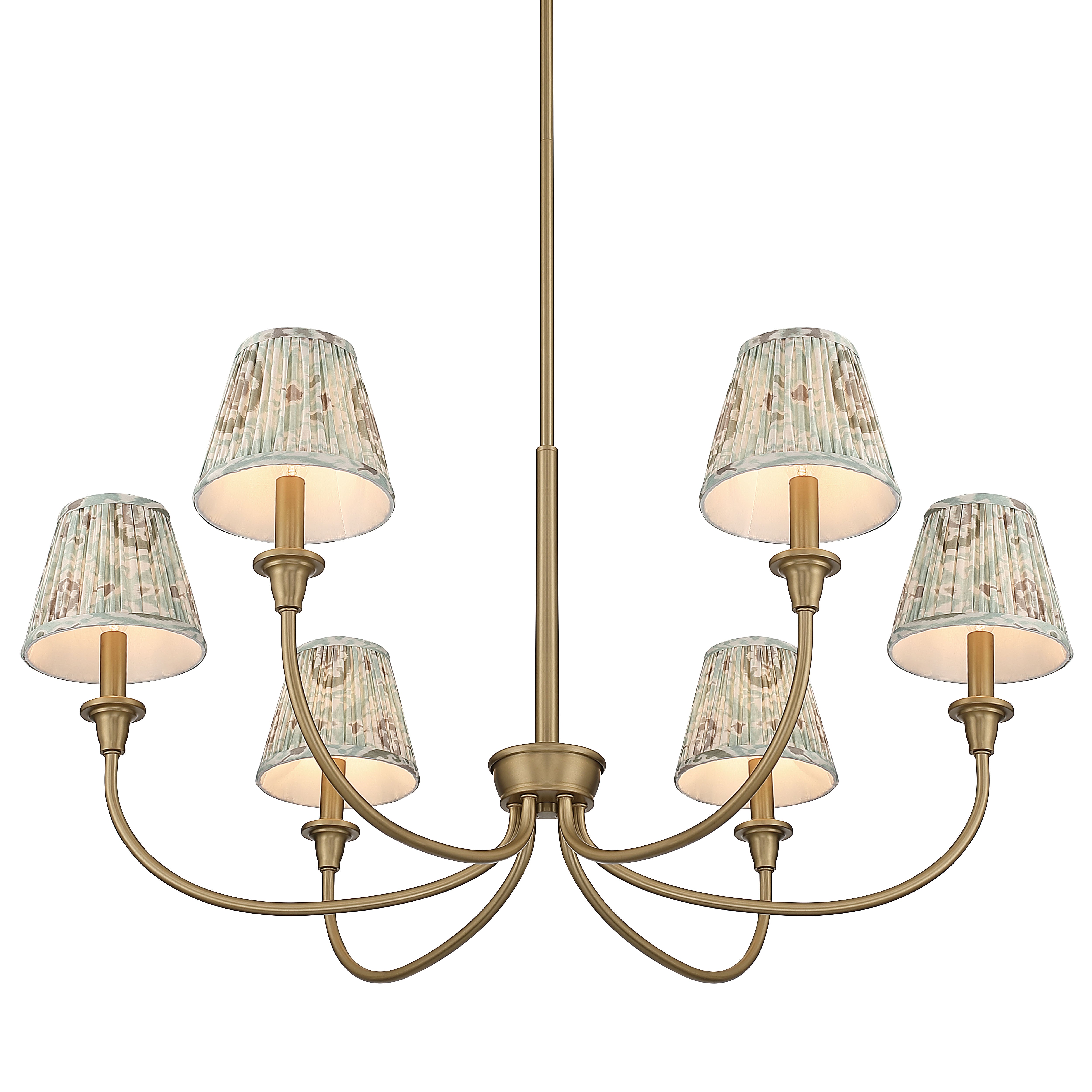 Cambria 6-Light Chandelier in Brushed Champagne Brass & Aqua Verde Shades - - Golden Lighting