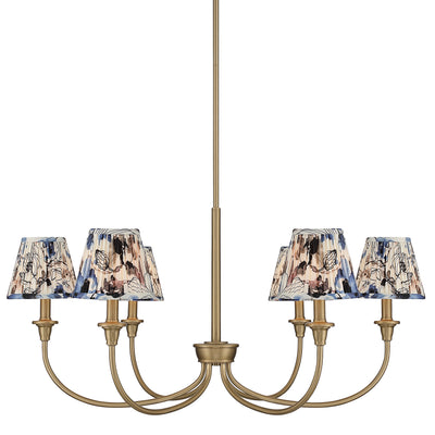 Cambria 6-Light Chandelier in Brushed Champagne Brass & Blue Poppy Shade - Golden Lighting