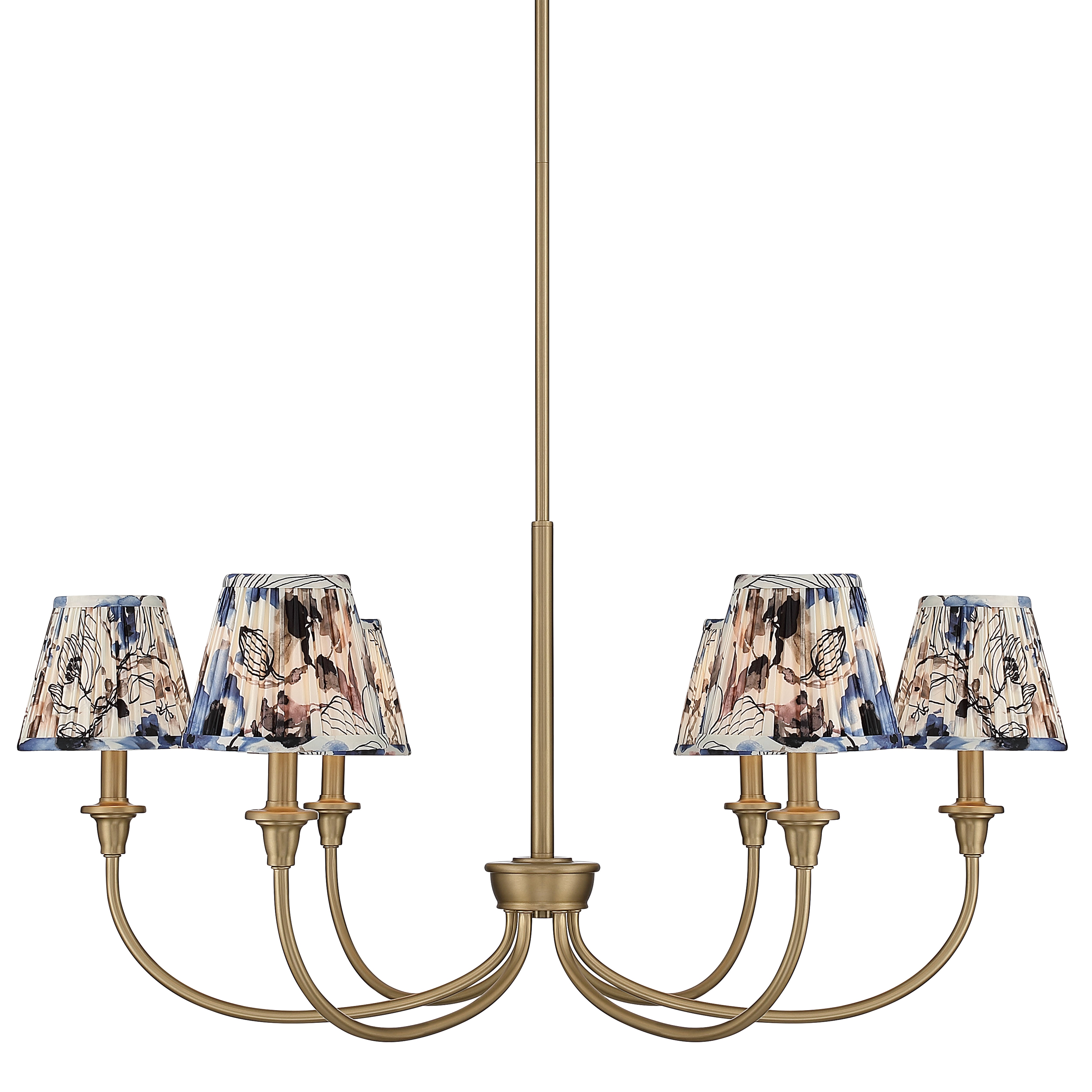 Cambria 6-Light Chandelier in Brushed Champagne Brass & Blue Poppy Shade - - Golden Lighting