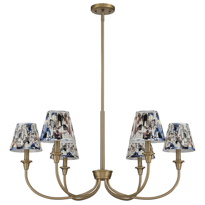Cambria 6-Light Chandelier in Brushed Champagne Brass & Blue Poppy Shade, alternate view - Golden Lighting