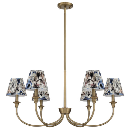 Cambria 6-Light Chandelier in Brushed Champagne Brass & Blue Poppy Shade - - Golden Lighting