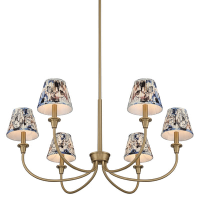 Cambria 6-Light Chandelier in Brushed Champagne Brass & Blue Poppy Shade, alternate view - Golden Lighting