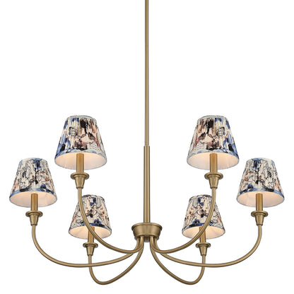Cambria 6-Light Chandelier in Brushed Champagne Brass & Blue Poppy Shade - - Golden Lighting