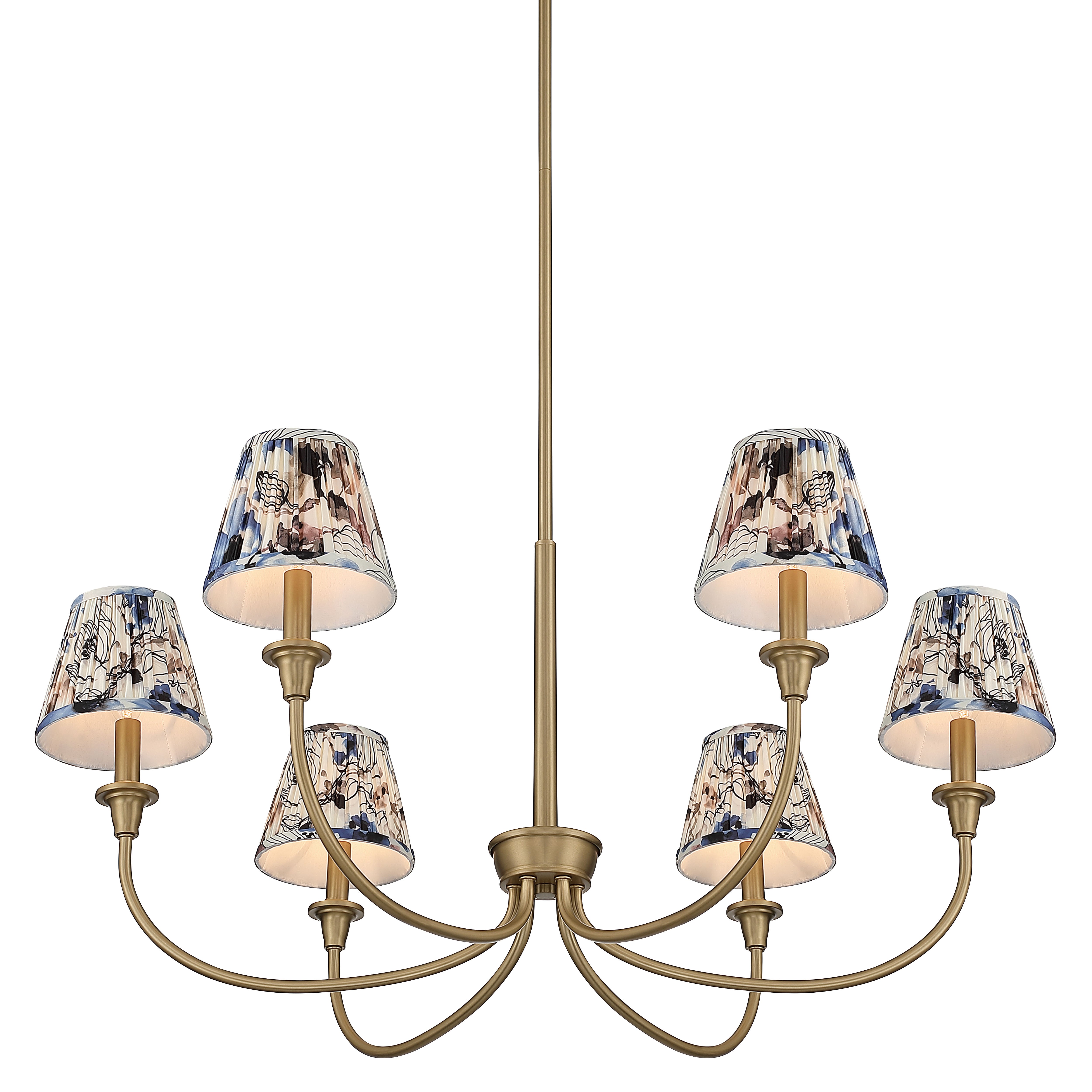 Cambria 6-Light Chandelier in Brushed Champagne Brass & Blue Poppy Shade - - Golden Lighting