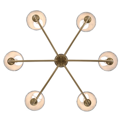 Cambria 6-Light Chandelier in Brushed Champagne Brass & Blue Poppy Shade, view from below - Golden Lighting