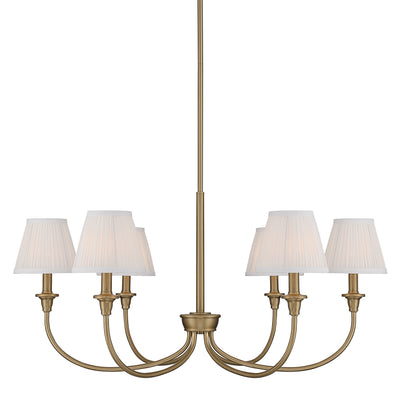 Cambria 6-Light Chandelier in Brushed Champagne Brass & Gathered White Shade - Golden Lighting