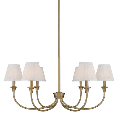 Cambria 6-Light Chandelier in Brushed Champagne Brass & Gathered White Shade - - Golden Lighting