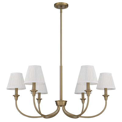 Cambria 6-Light Chandelier in Brushed Champagne Brass & Gathered White Shade, alternate view - Golden Lighting