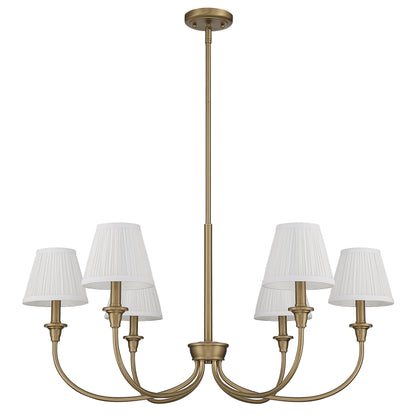 Cambria 6-Light Chandelier in Brushed Champagne Brass & Gathered White Shade - - Golden Lighting