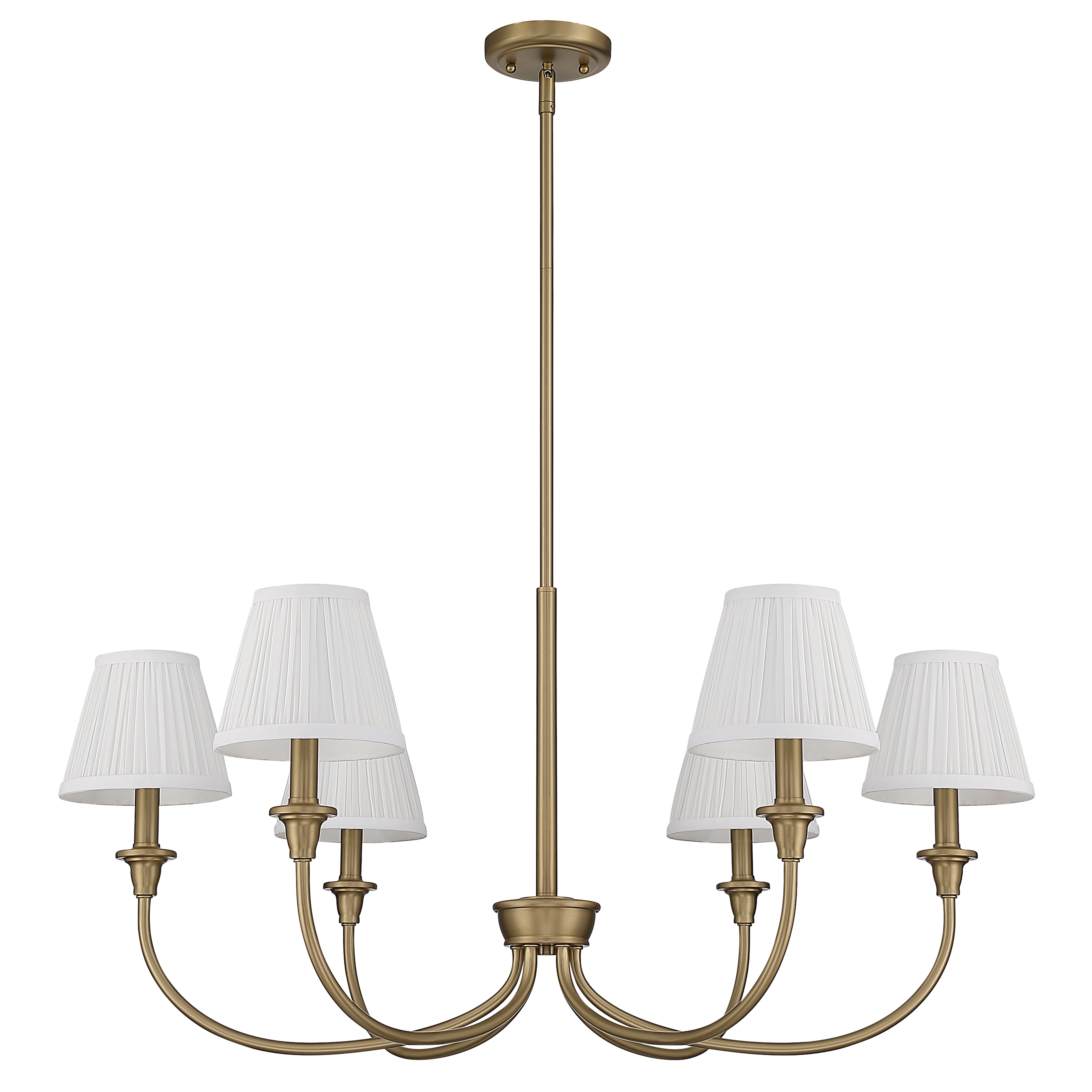 Cambria 6-Light Chandelier in Brushed Champagne Brass & Gathered White Shade - - Golden Lighting