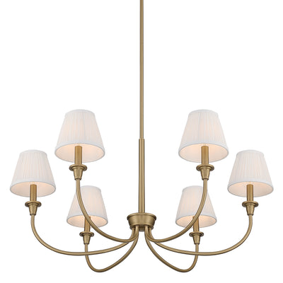 Cambria 6-Light Chandelier in Brushed Champagne Brass & Gathered White Shade, alternate view - Golden Lighting
