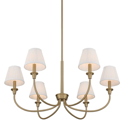 Cambria 6-Light Chandelier in Brushed Champagne Brass & Gathered White Shade - - Golden Lighting