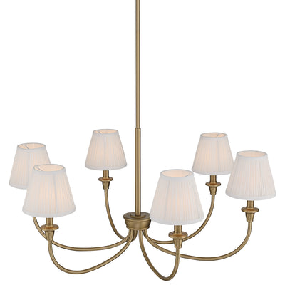 Cambria 6-Light Chandelier in Brushed Champagne Brass & Gathered White Shade, side view - Golden Lighting