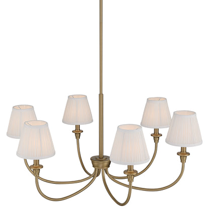 Cambria 6-Light Chandelier in Brushed Champagne Brass & Gathered White Shade - - Golden Lighting