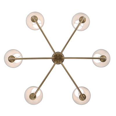 Cambria 6-Light Chandelier in Brushed Champagne Brass & Gathered White Shade, view from below - Golden Lighting