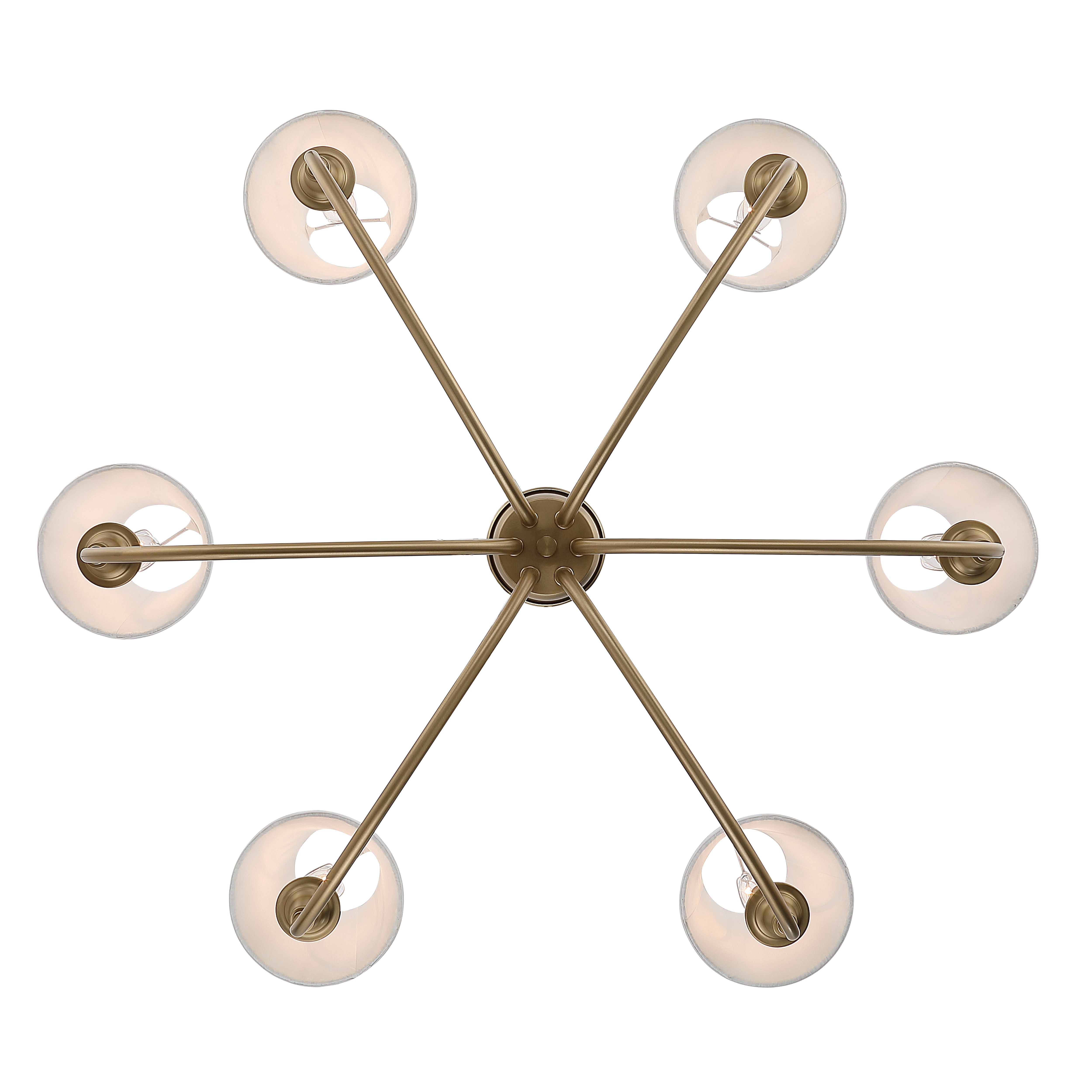 Cambria 6-Light Chandelier in Brushed Champagne Brass & Gathered White Shade - - Golden Lighting
